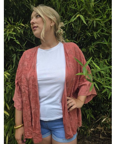 Kimono flor coral