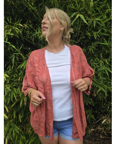 Kimono flor coral