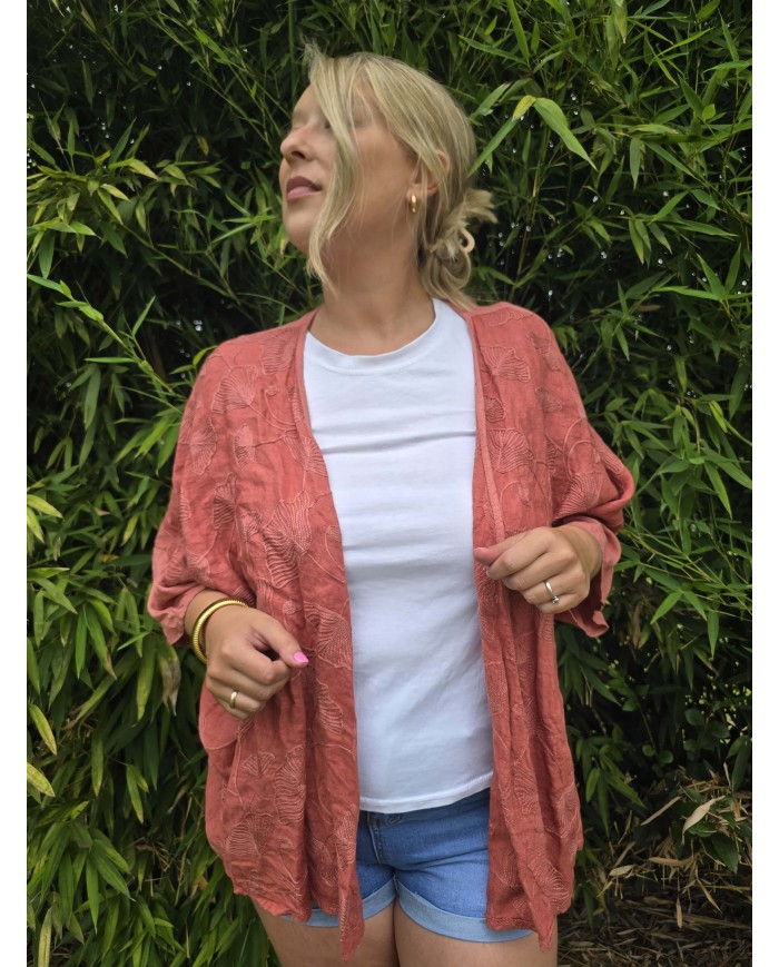 Kimono flor coral