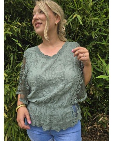 Camiseta mariposa kaki